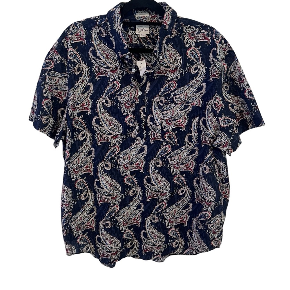 J. CREW Paisley All Over Print 1/4 Button Up Classic Cotton Short Sleeve Shirt